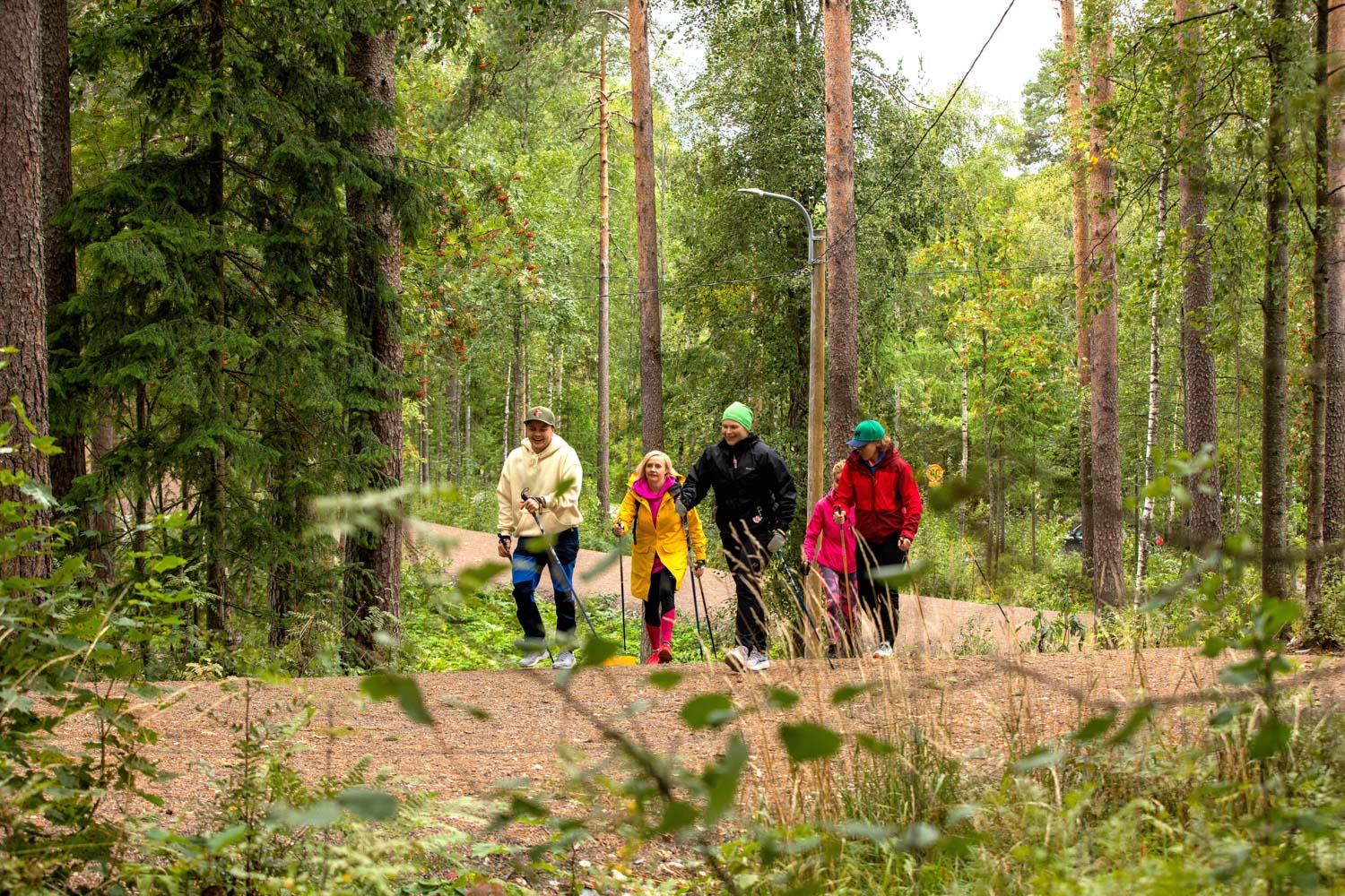 Sauvakävelijöitä Lauritsalan kuntopolulla.